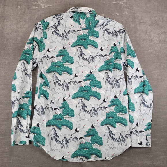 Paisley & Gray Mens Slim Fit Button Down Shirt Size Lg Crane Tree Mountain Print - Picture 6 of 6
